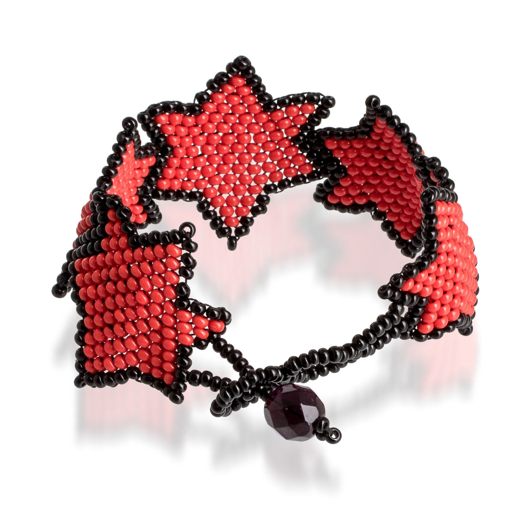 Handcrafted Red and Black Beaded Bracelet with Star Design - Red Starlight