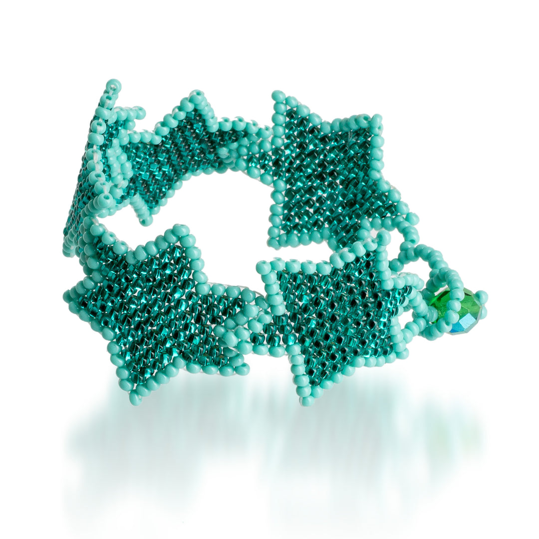 Aqua Turquoise Handcrafted Beaded Bracelet with Star Motif - Turquoise Starlight