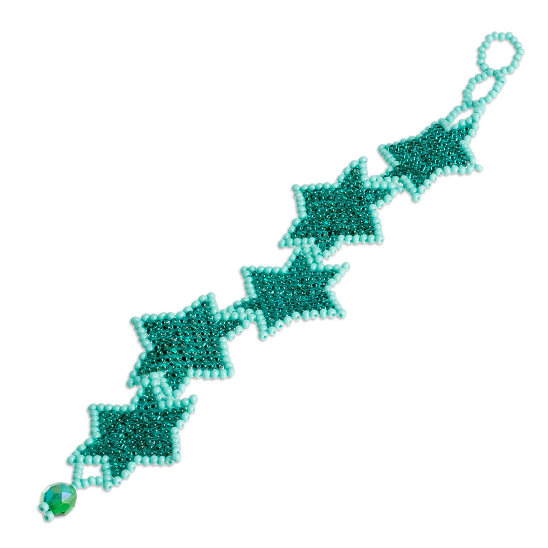 Aqua Turquoise Handcrafted Beaded Bracelet with Star Motif - Turquoise Starlight