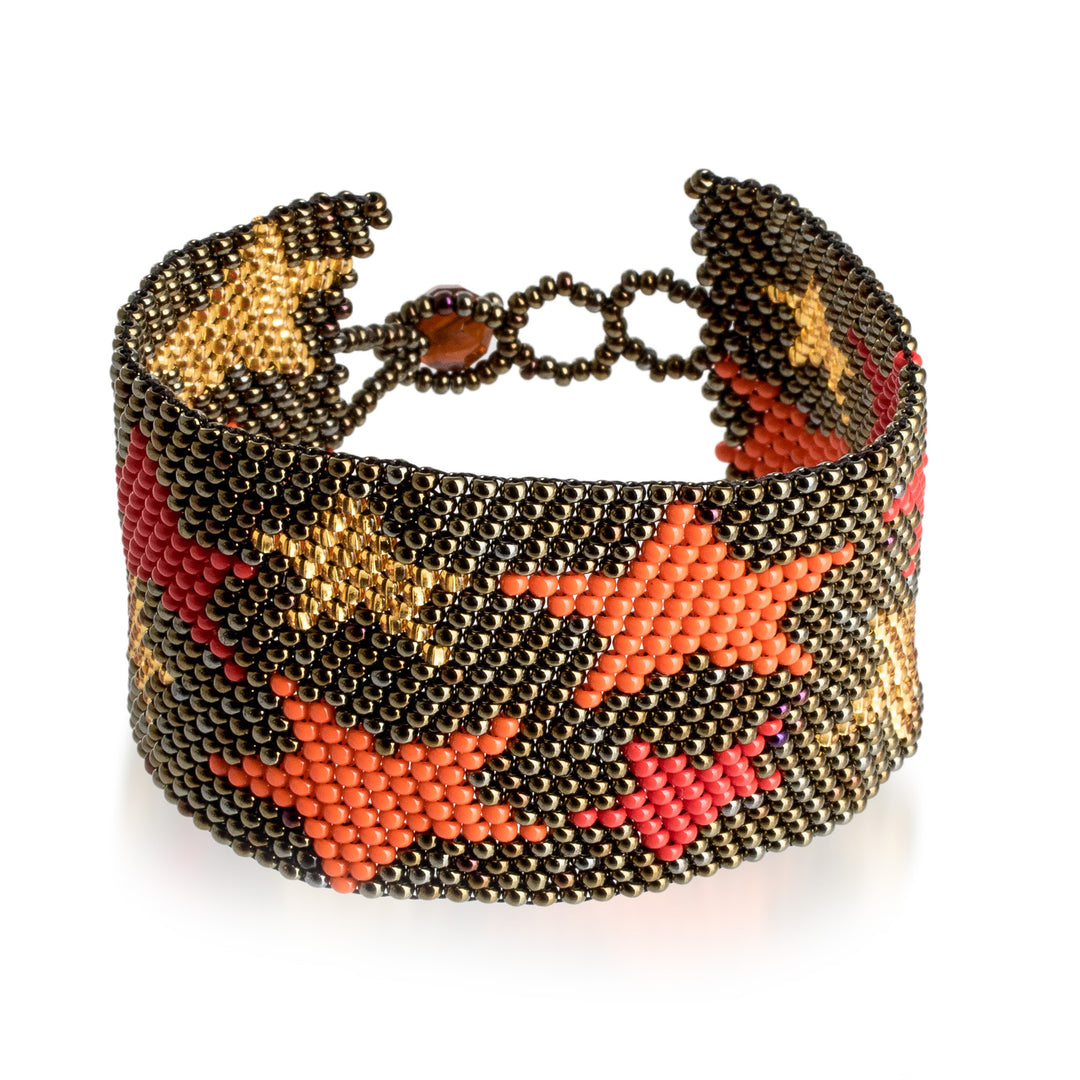 Guatemalan-Made Bronze Glass Beaded Star Wristband Bracelet - Constellation in Bronze