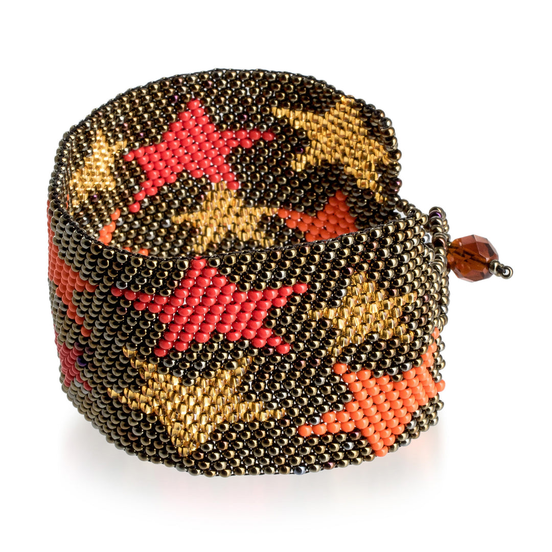 Guatemalan-Made Bronze Glass Beaded Star Wristband Bracelet - Constellation in Bronze