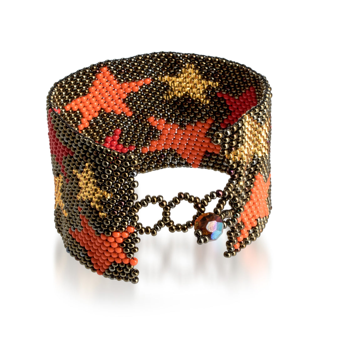 Guatemalan-Made Bronze Glass Beaded Star Wristband Bracelet - Constellation in Bronze