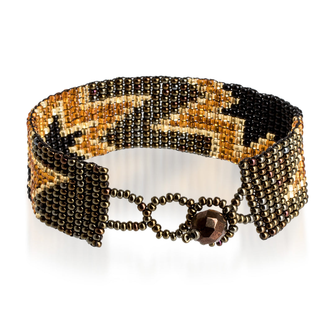 Artisan-Made Black and Bronze Star Glass Beaded Bracelet - Heroic Blast