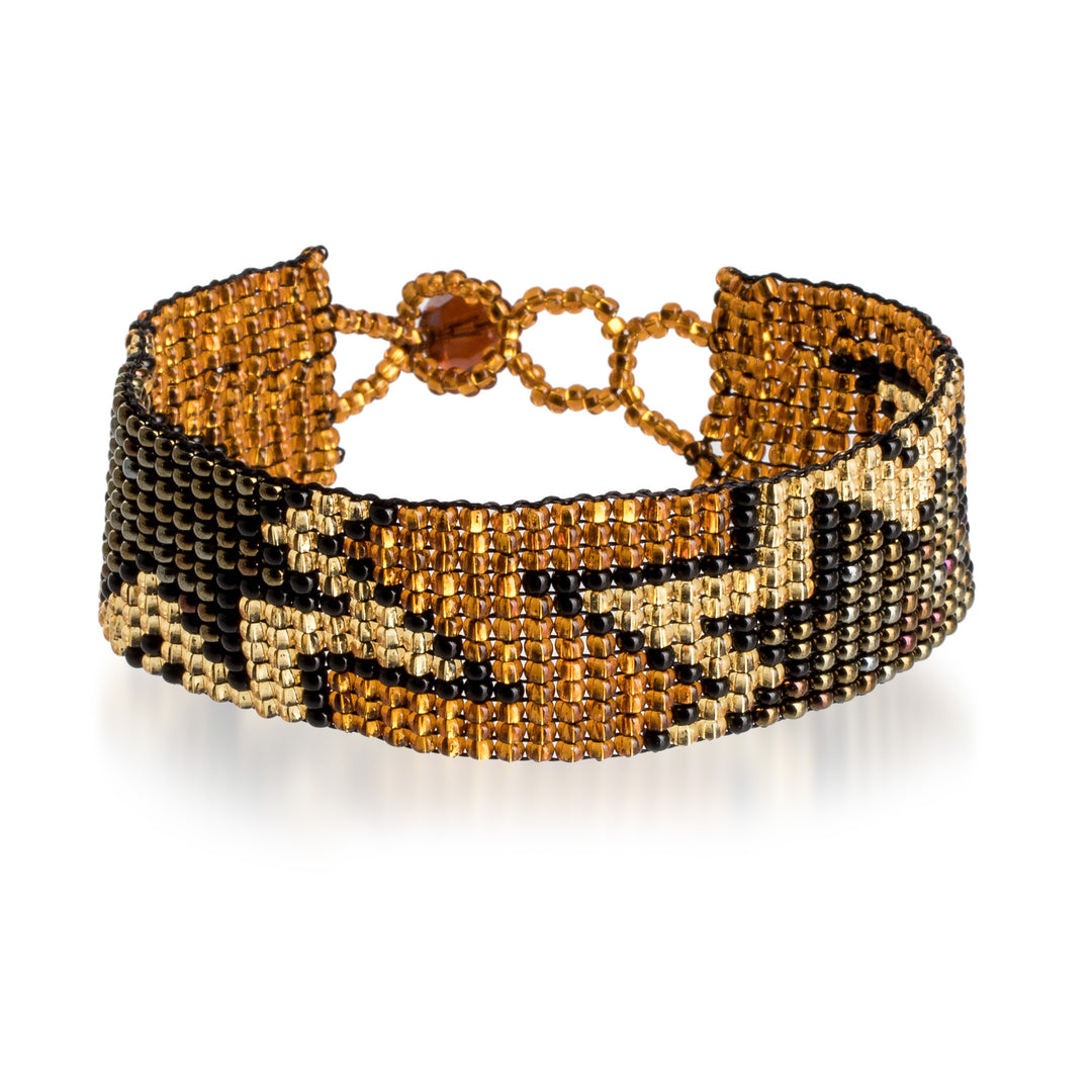 Guatemalan-Made Golden and Bronze Star Glass Beaded Bracelet - Victorious Blast