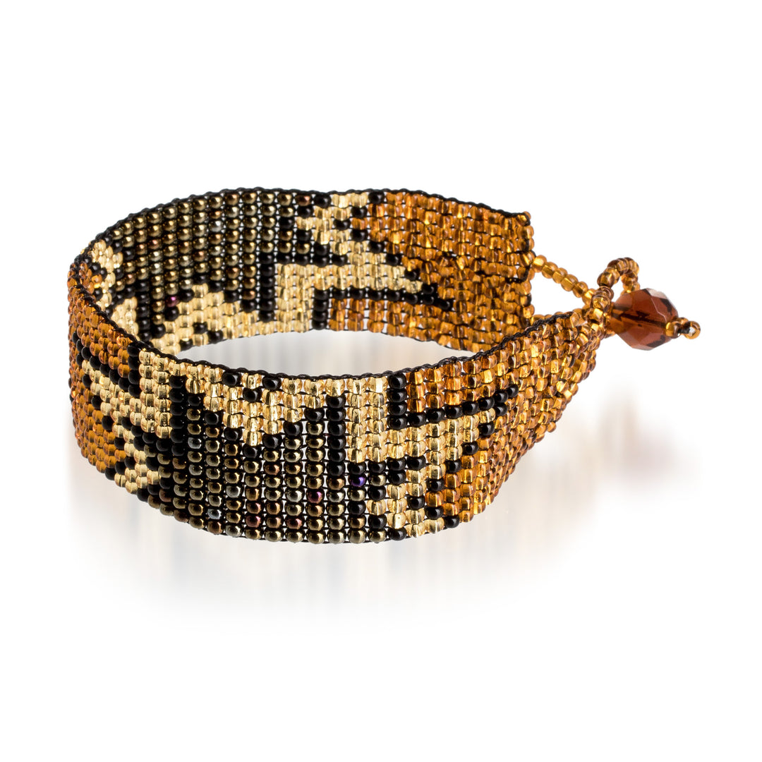 Guatemalan-Made Golden and Bronze Star Glass Beaded Bracelet - Victorious Blast