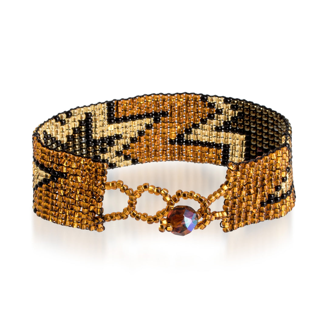 Guatemalan-Made Golden and Bronze Star Glass Beaded Bracelet - Victorious Blast