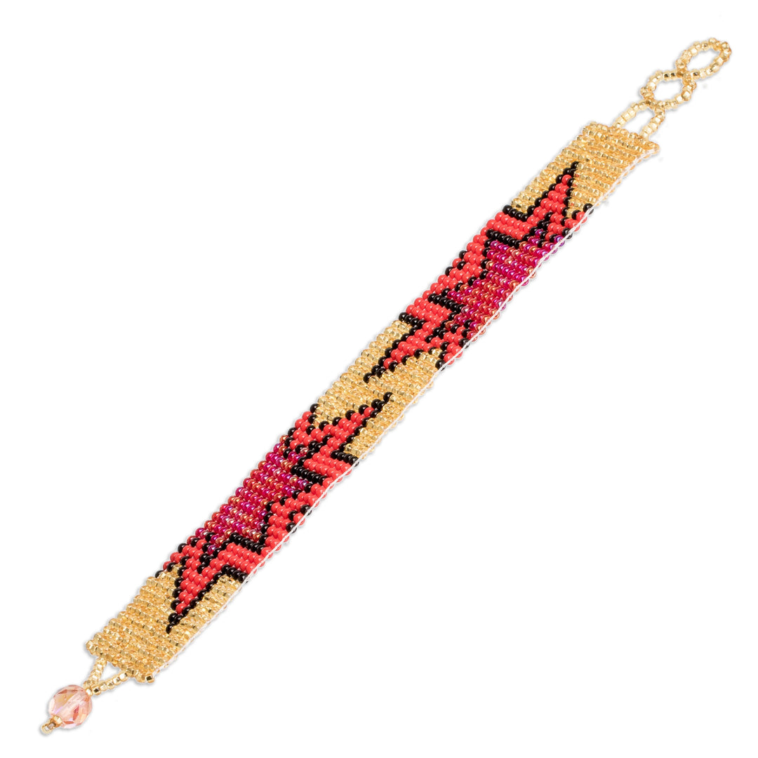 Adjustable Golden and Red Star Glass Bead Wristband Bracelet - Divine Blast