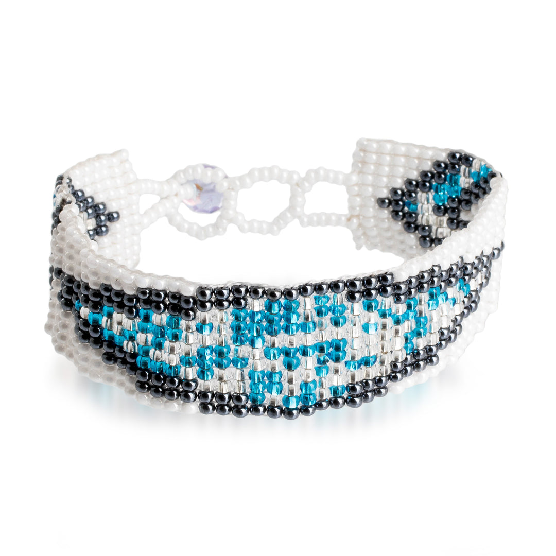 Mosaic-Inspired Blue and White Glass Bead Wristband Bracelet - Heaven Harmony