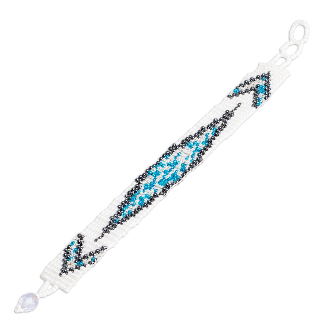 Mosaic-Inspired Blue and White Glass Bead Wristband Bracelet - Heaven Harmony