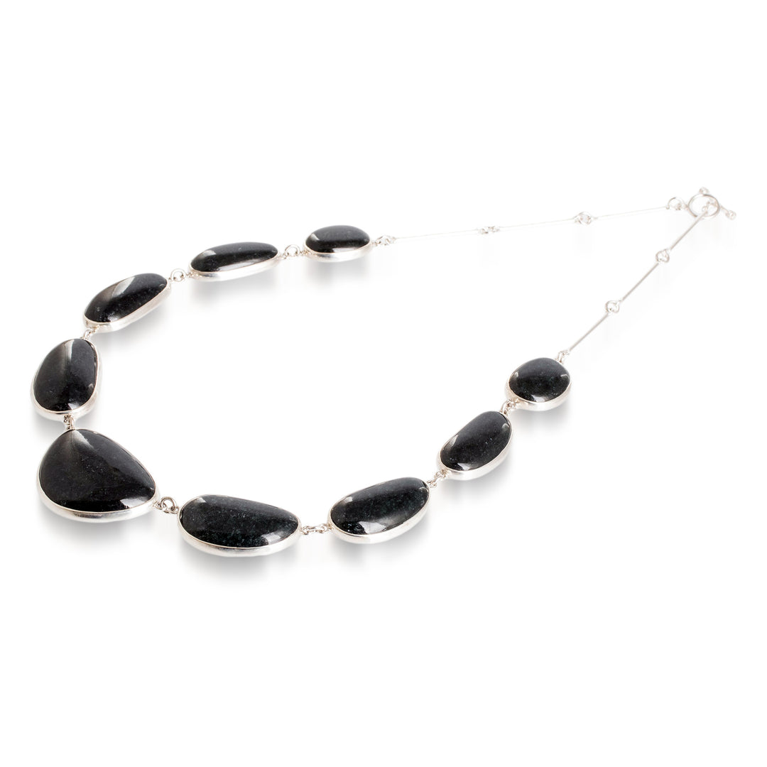 Guatemalan Jade Cabochon and Sterling Silver Link Necklace - Dark B'olom