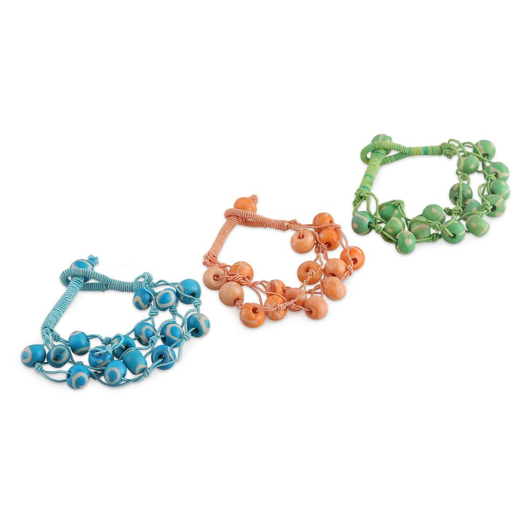 Set of 3 Bohemian-Themed Colorful Handmade Beaded Bracelets - Boho Shades