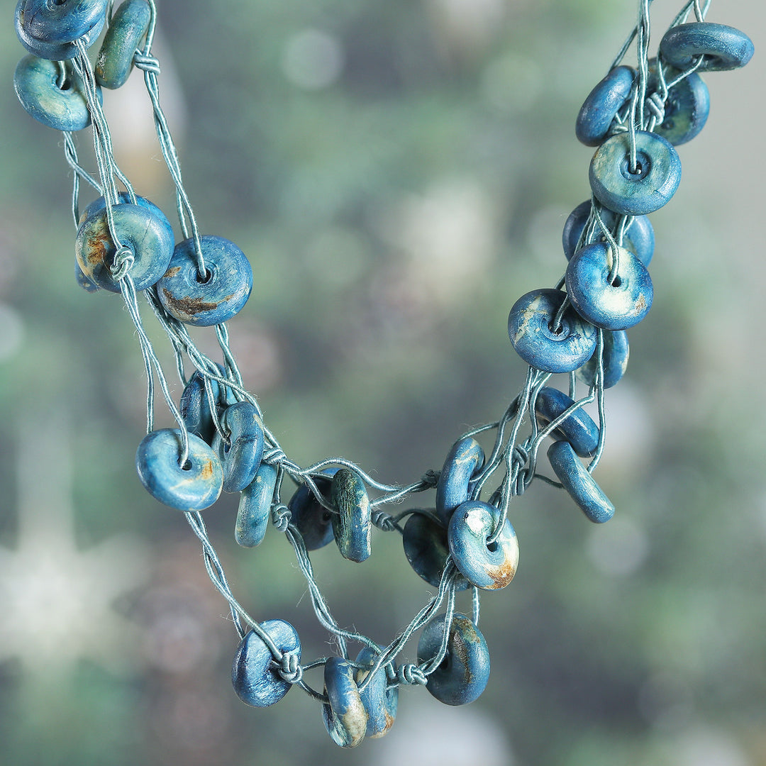 Artisan-Made Cotton Station Strand Necklace in Azure Blue - Azure Loops