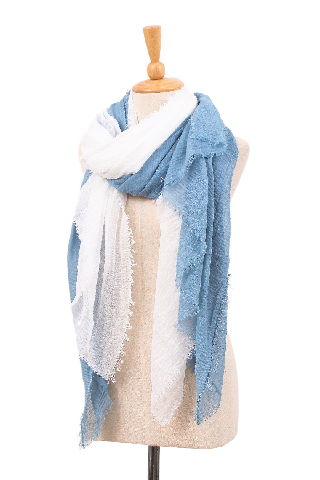Thai Soft Snow White and Cerulean Blue 2-Piece Scarf Set - Celestial Day