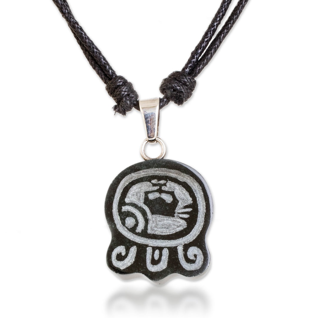 Jade Long Pendant Necklace with Mayan Balance Nahual Design - Mayan Balance