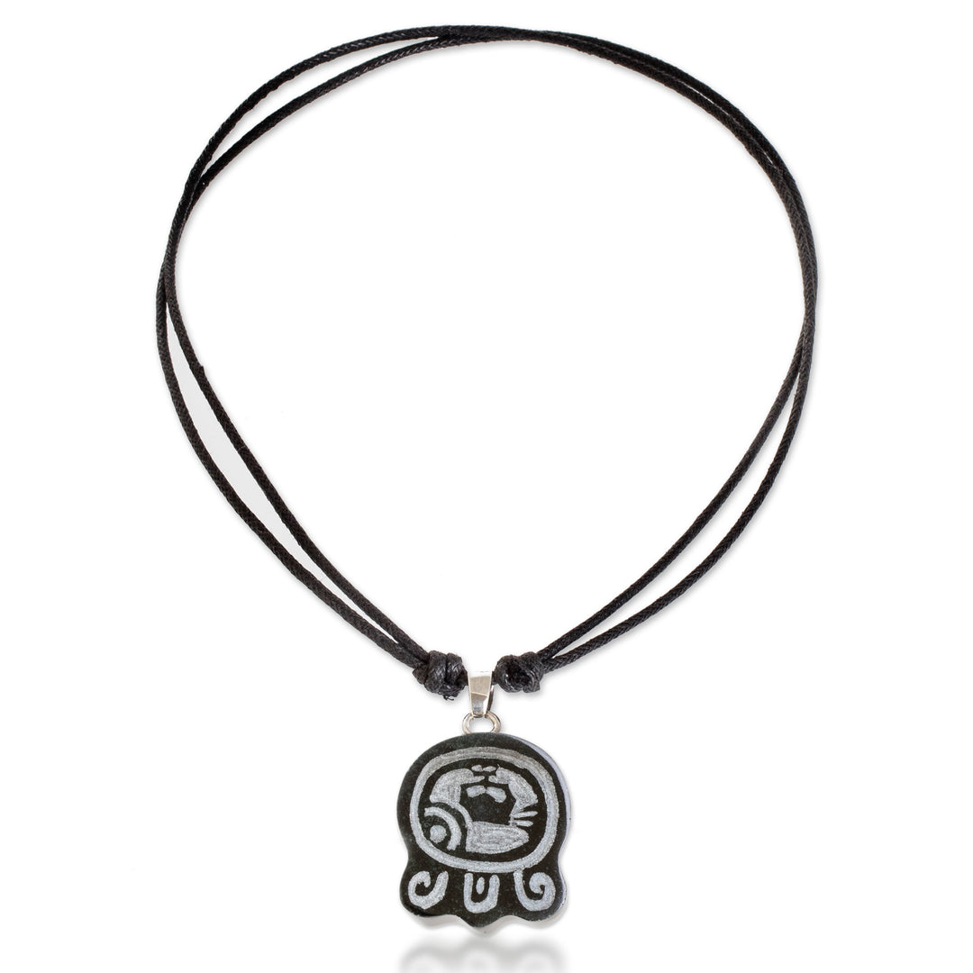 Jade Long Pendant Necklace with Mayan Balance Nahual Design - Mayan Balance