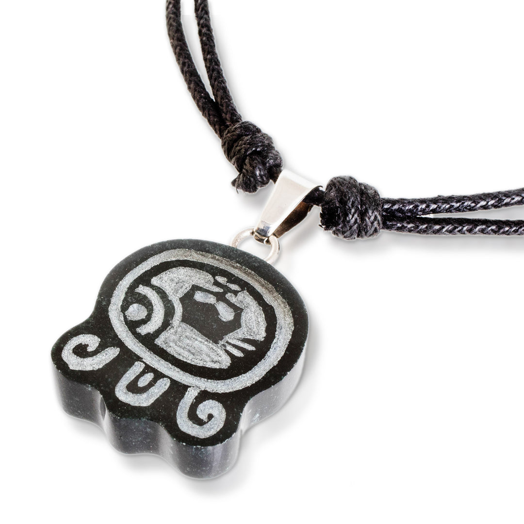 Jade Long Pendant Necklace with Mayan Balance Nahual Design - Mayan Balance