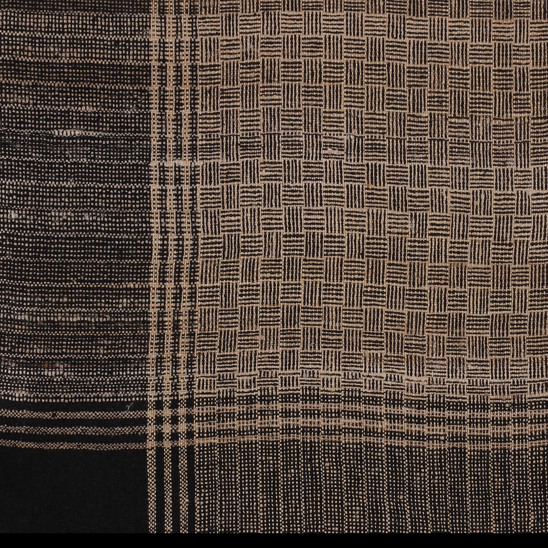 Handwoven Plaid-Patterned Black and Beige Silk Scarf for Men - Midnight Gallant