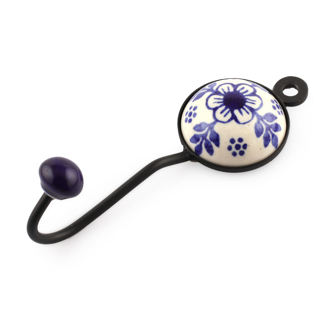 Spring-Themed Blue Ceramic and Brass 3-Piece Coat Hook Set - Primaveral House