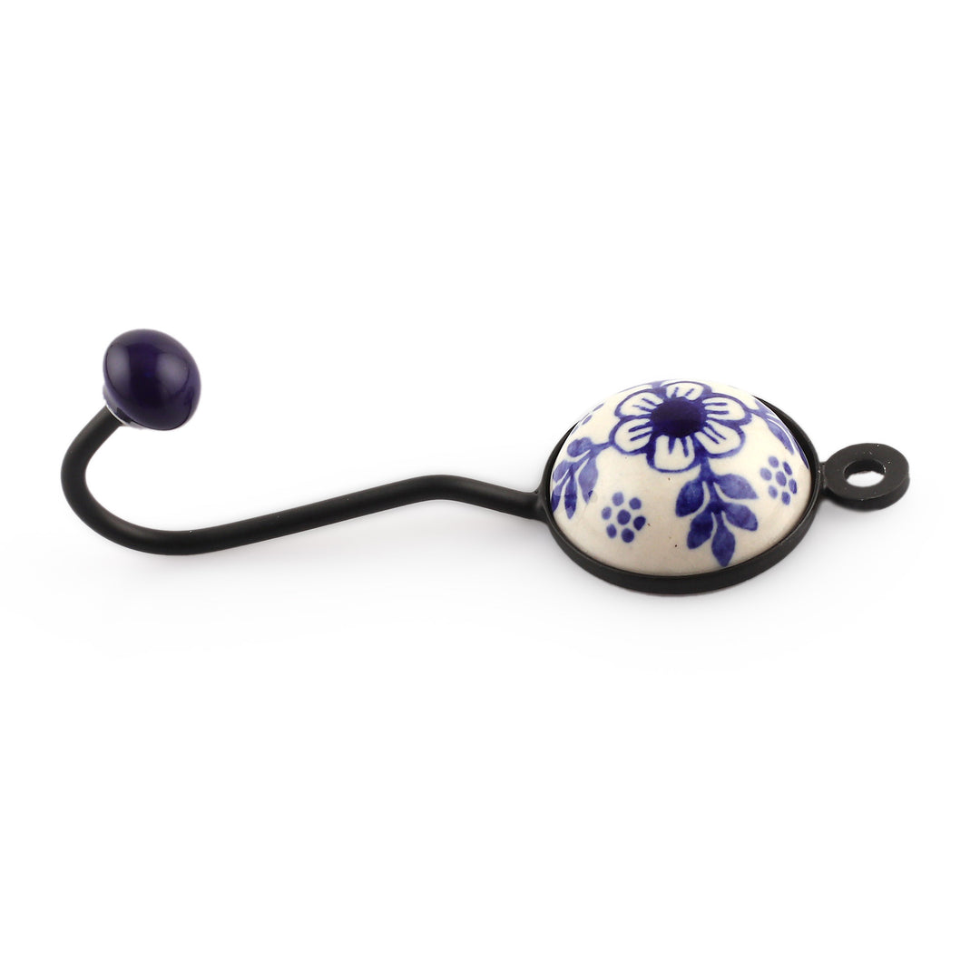 Spring-Themed Blue Ceramic and Brass 3-Piece Coat Hook Set - Primaveral House