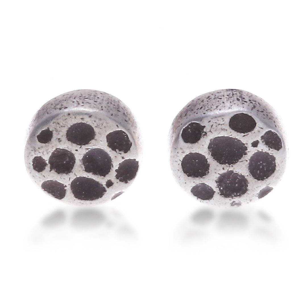 Sterling Silver Stud Earring with Oxidized Dot Accents - Nailhead Inspiration