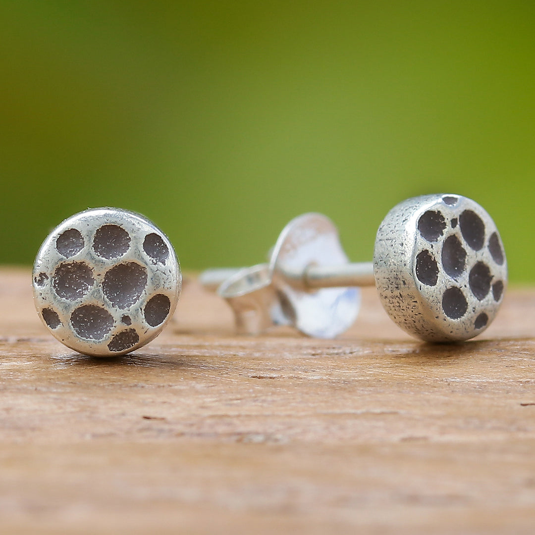 Sterling Silver Stud Earring with Oxidized Dot Accents - Nailhead Inspiration