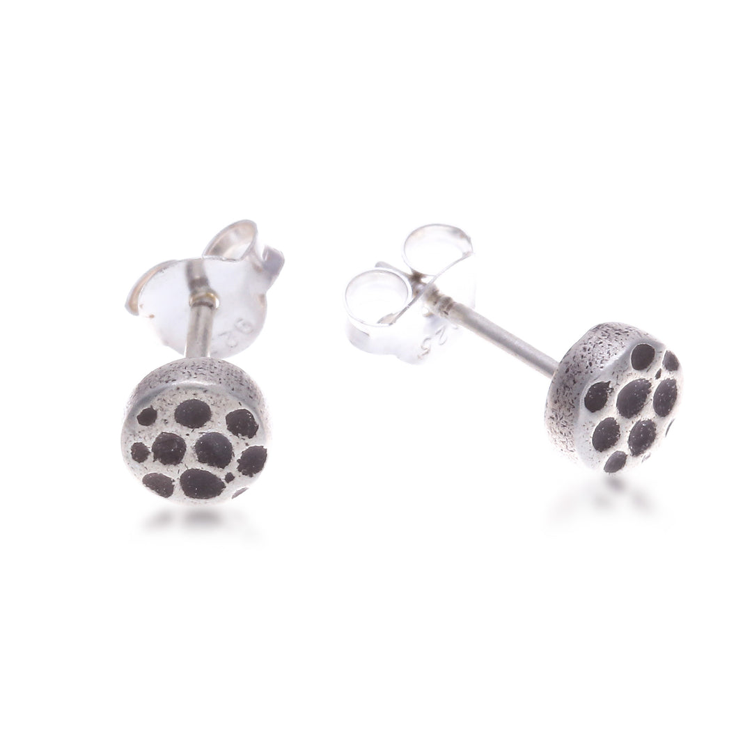 Sterling Silver Stud Earring with Oxidized Dot Accents - Nailhead Inspiration