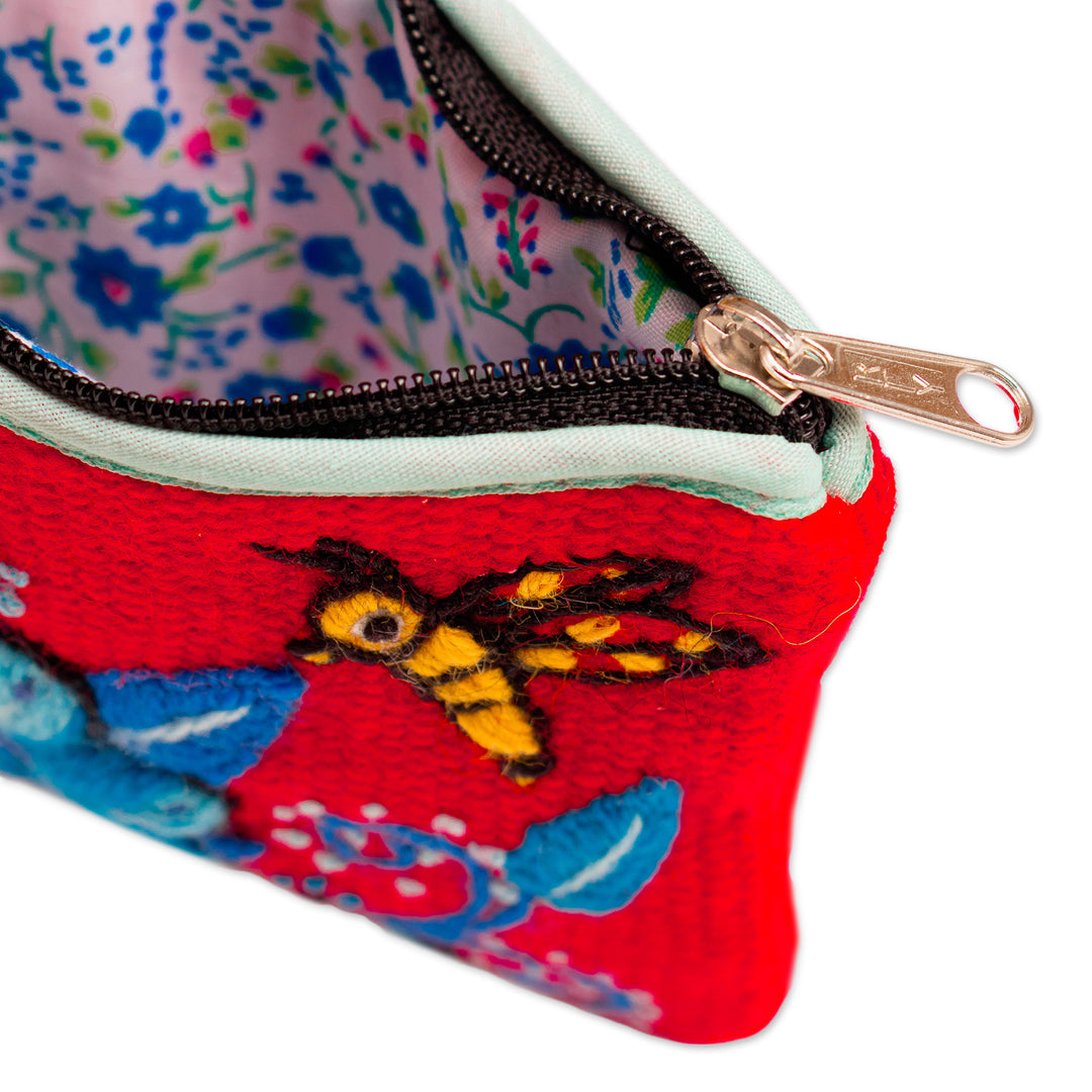 Autumn-Inspired Floral Red and Blue Alpaca Blend Coin Purse - Autumn Nature