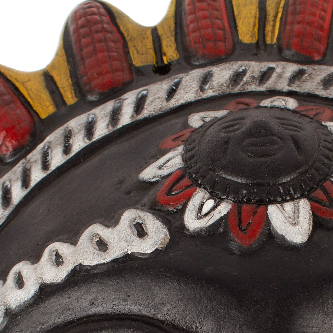 Unique Black Sun and Moon Ceramic Mask from Mexico - Ebony Sun