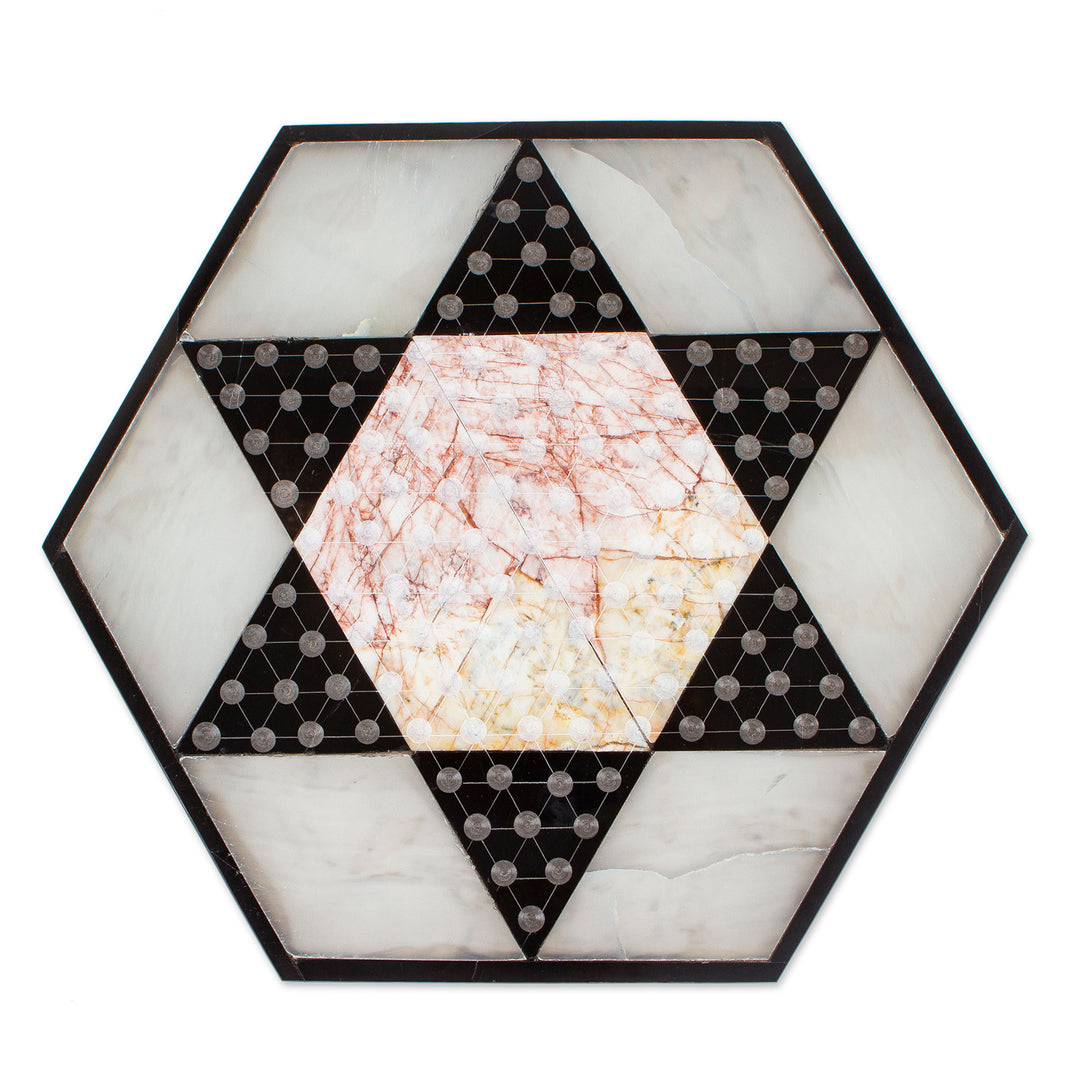 Hand Crafted Marble Chinese Checker Game Set - Colorful Contrast
