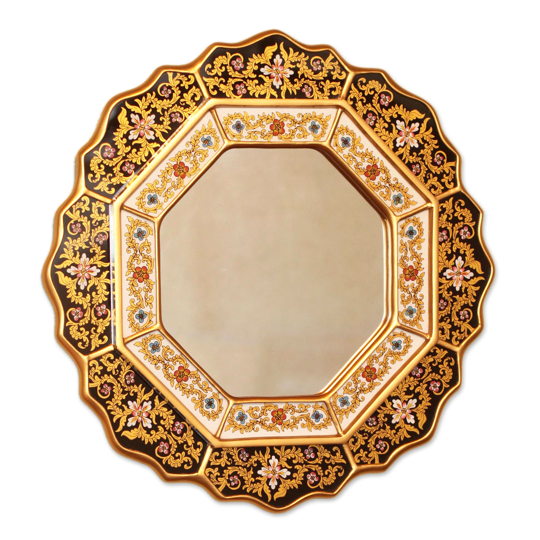 Hand Made Reverse Painted Glass Mirror - Black Star