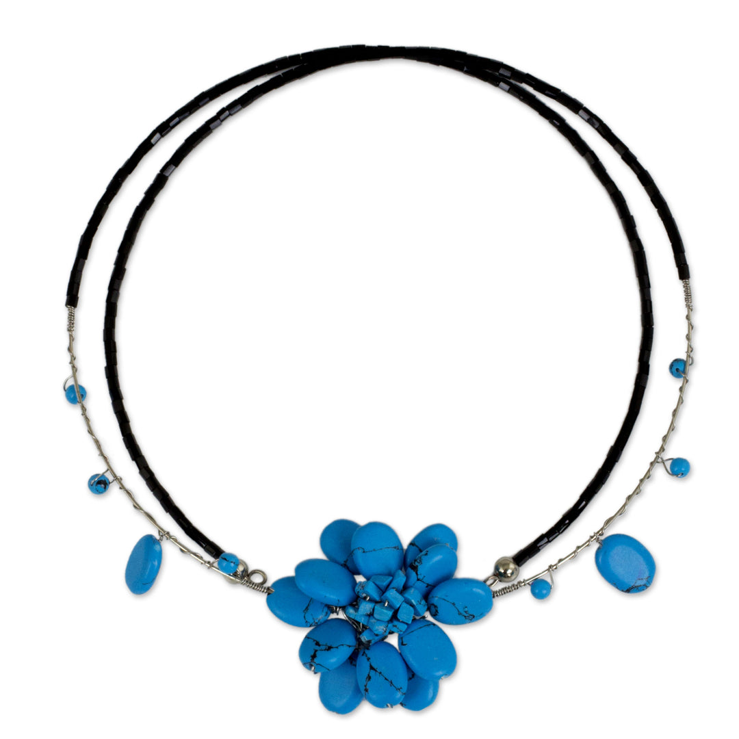 Unique Floral Turquoise Colored Choker - Delicate in Blue