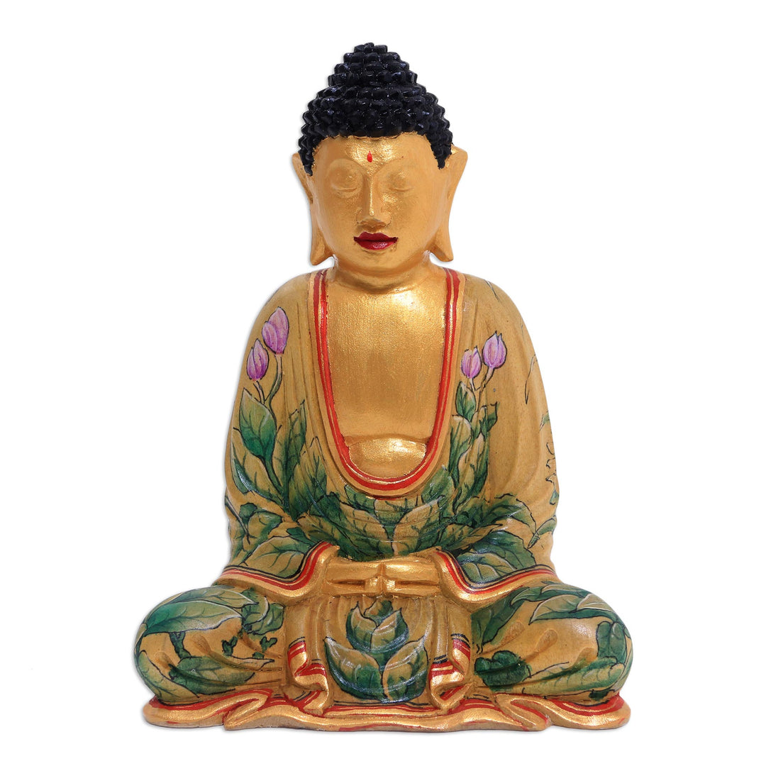 Hand Painted Wood Sculpture - Buddha of Paradise