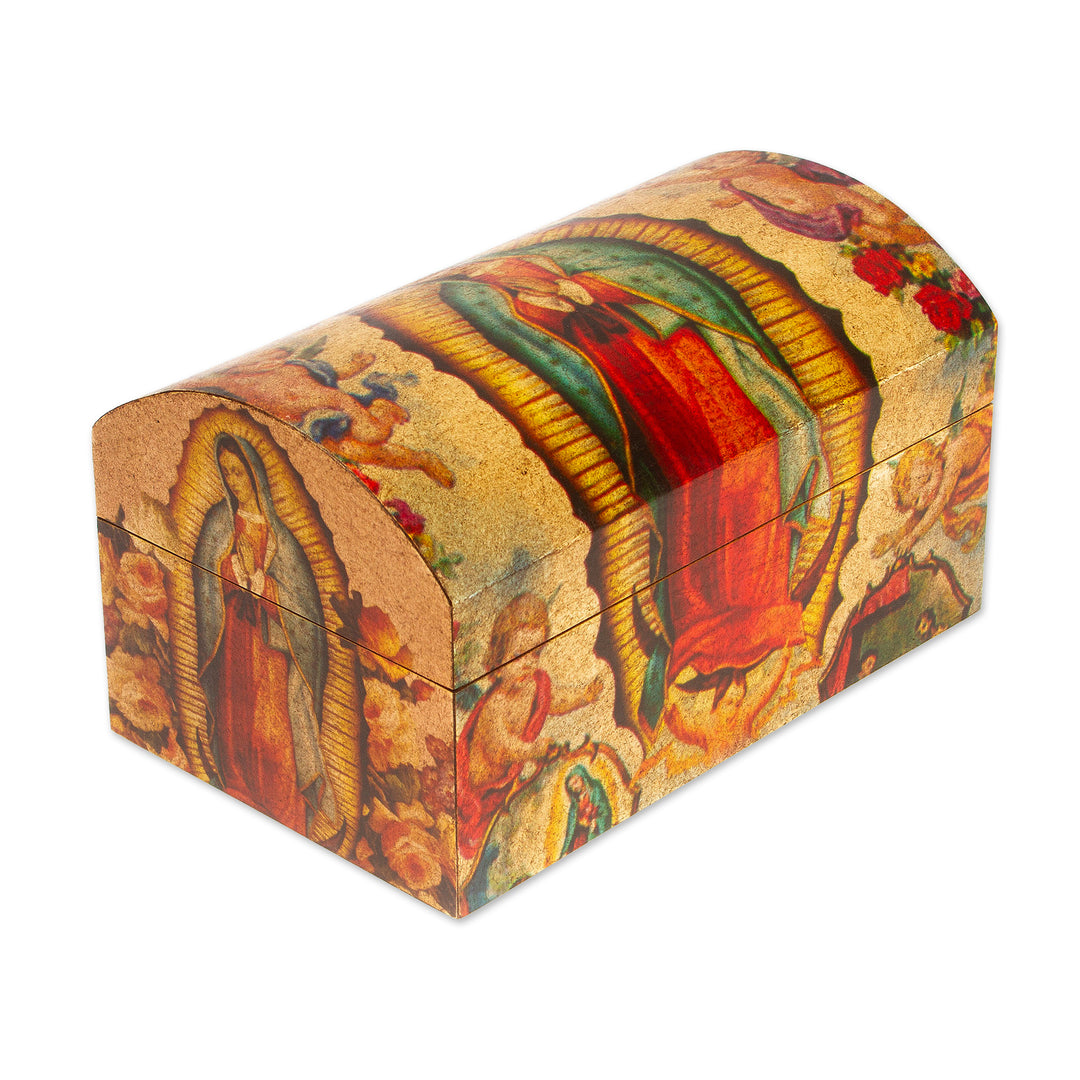 Handmade Catholic Decoupage Wood Chest - Virgin of Guadalupe