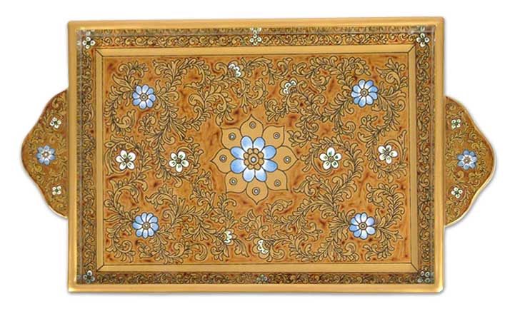 Reverse Painted Glass Serving Tray - Butterscotch Blossoms