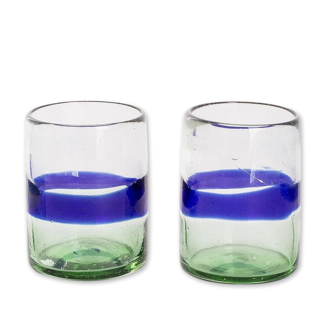 Set of 2 - Juice Glasses with Blue Stripe - Pacifico