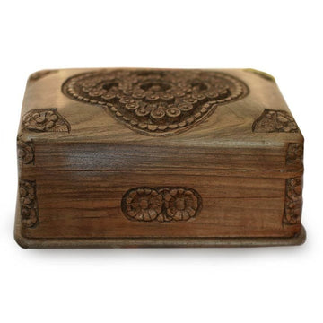 Hand Carved Floral Wood Jewelry Box - Treasured Roses