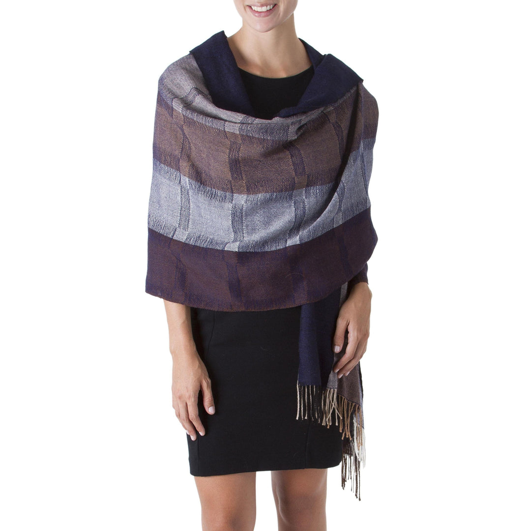 Alpaca Wool Hand Woven Shawl - Nazca Night