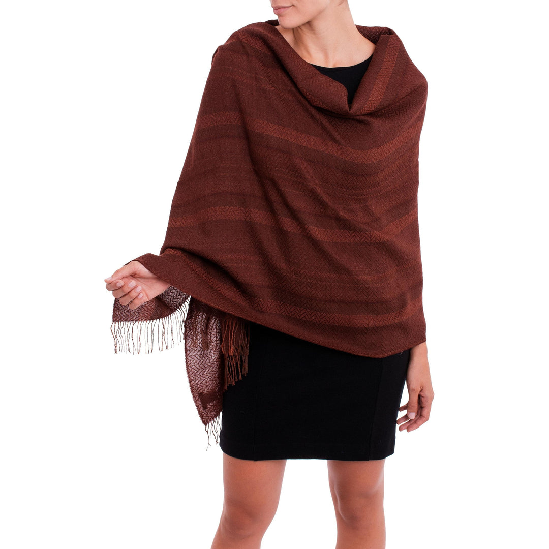 Chestnut and Maroon Subtle Patterns Alpaca Blend Woven Shawl - Subtle Current