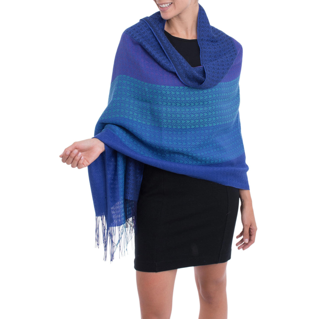 Hand Woven Striped Alpaca Blend Shawl from Peru - Serene Glory
