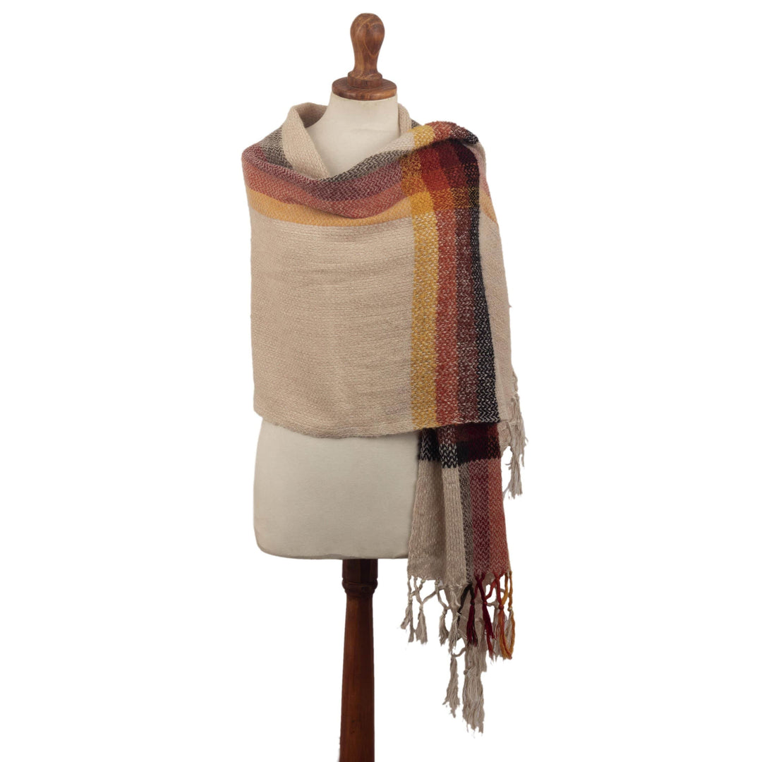 100% Alpaca Wool Shawl Scarf in Earth Tones from Peru - Huayhuash Sunset