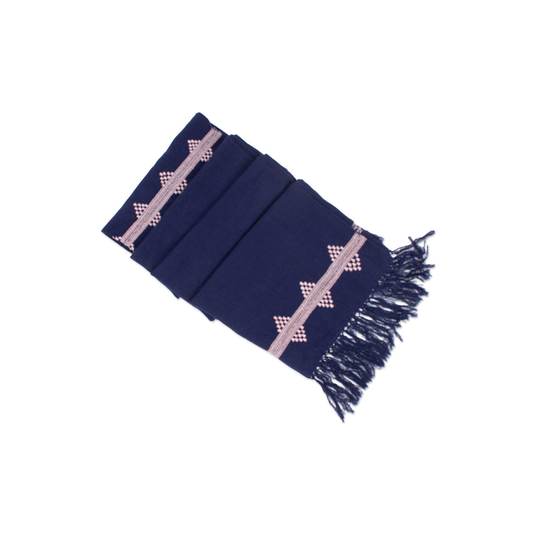 Blush Embroidered Cotton Shawl in a Solid Midnight Hue - Empress's Midnight Spirit