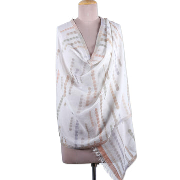 Handloomed Grey and Beige Cotton Shawl with Ivory Base Hue - Beige Shadows