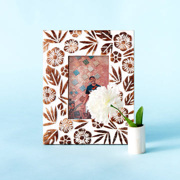 Carved Wood Frame - White Rubbed Floral