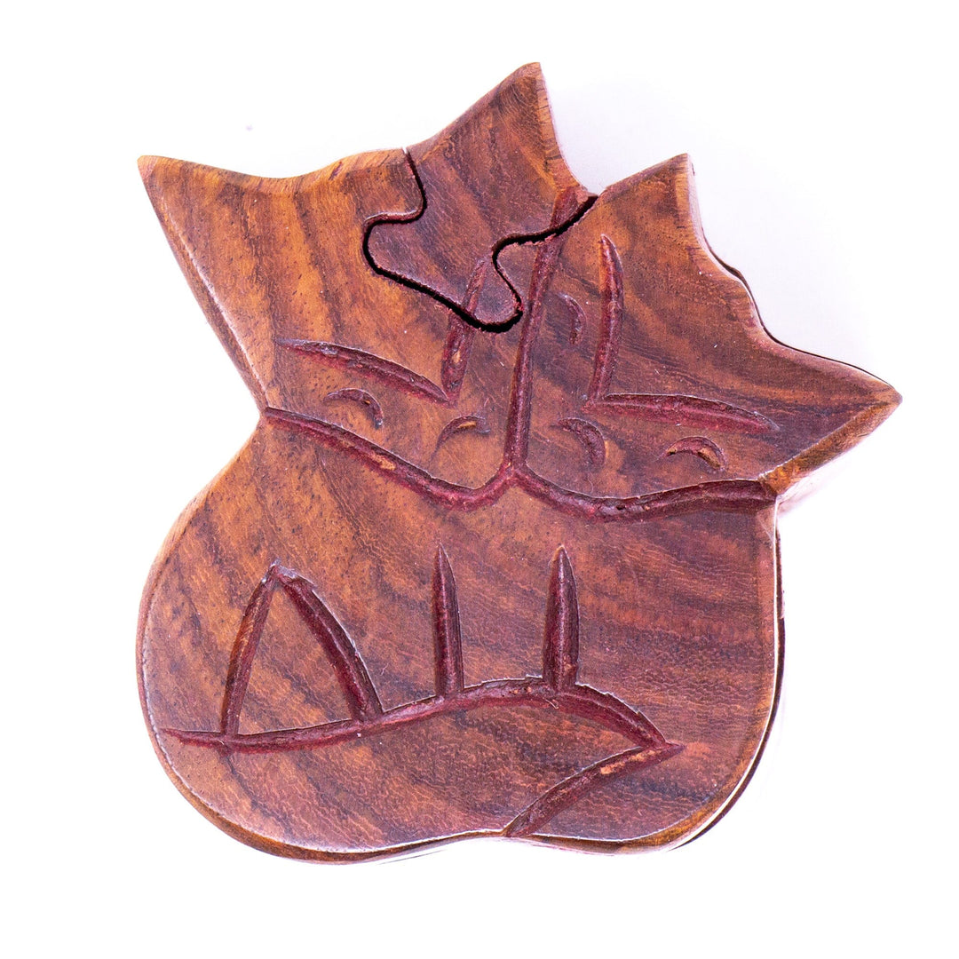 Fox Couple Sheesham Wood Carved Puzzle Box