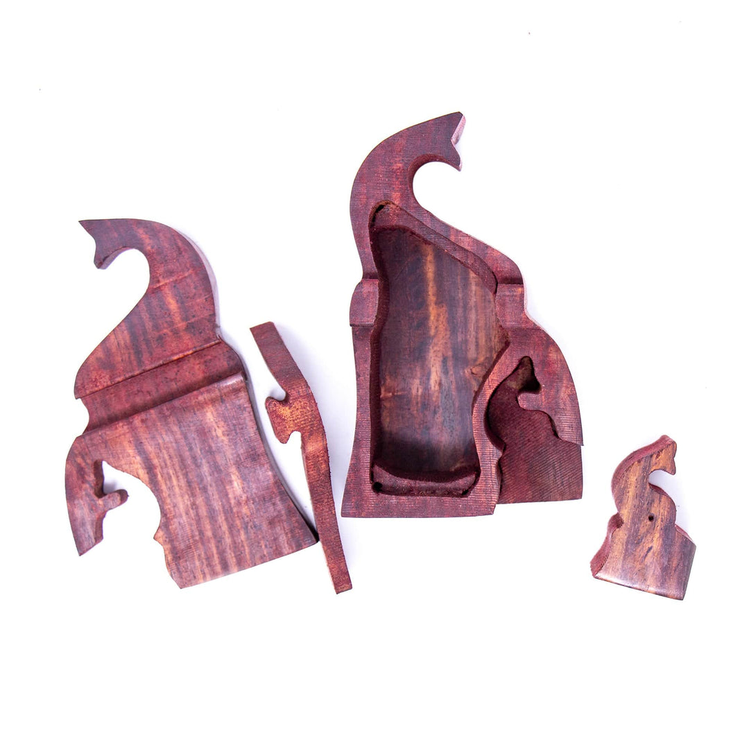 Trunk-up Elephant and Calf Sheesham Wood Puzzle Box