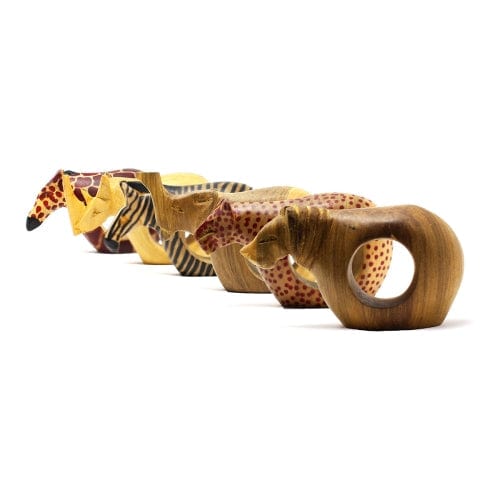 Mahogany Wood Animal Napkin Rings - Set of 6