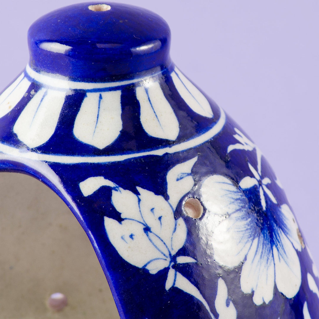 Blue Pottery Bird Feeder - Blue