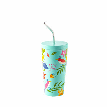 Handpainted Lidded Tumbler with Bendy Straw