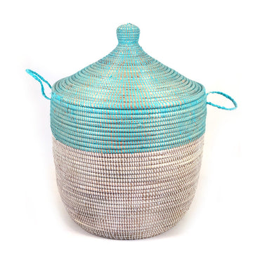 Senegalese Basket - Oversized Turquoise/White