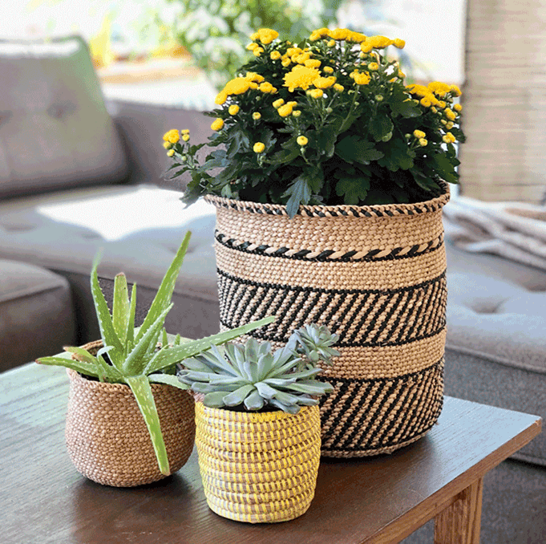Iringa Traditional Large Basket - Black Stripe